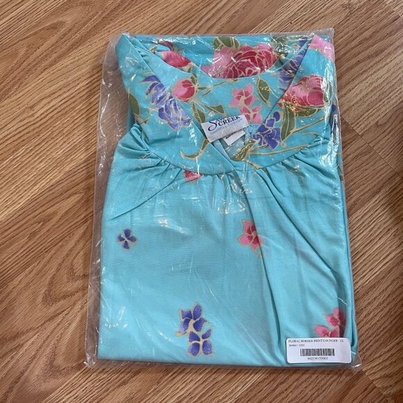 NWT Sawyer Creek Border Print Lounger Blue Flowers Size 1X - Picture 2 of 5